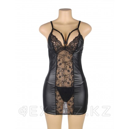 Ohyeah Sexy Black шілтерлі былғары көйлек + жіптер, 3XL-4XL от sex shop Extaz фото 4