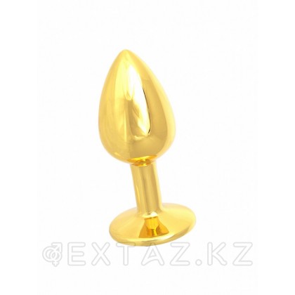 Маленькая золотистая анальная пробка с круглым кончиком и кристаллом от sex shop Extaz фото 2