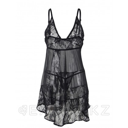 Черный пеньюар + стринги Floral (XL-2XL) от sex shop Extaz фото 8