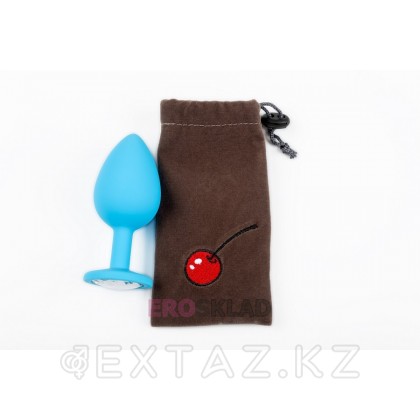 Большая силиконовая пробка с кристаллом, голубая, 9 см. от sex shop Extaz фото 2