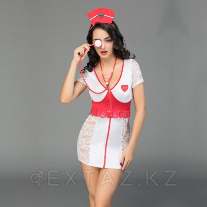 Костюм медсестры (платье на молнии с кружевом, ободок, стетоскоп) от sex shop Extaz