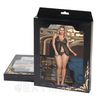 Комплект: черная прозрачная сорочка и стринги (размер 5XL) от sex shop Extaz фото 8