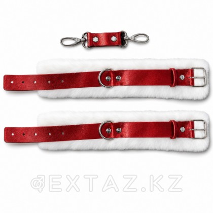 Жүні бар шынайы былғарыдан жасалған кісендер қызыл от sex shop Extaz
