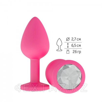 Анальная втулка силиконовая розовая с прозрачным кристаллом от sex shop Extaz фото 3