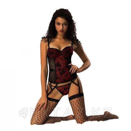 Жинақ: гүлді қызыл түсті корсет от sex shop Extaz