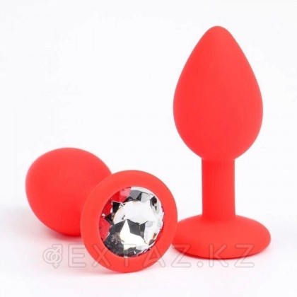 Анальная пробка с прозрачным кристаллом, красная (28 мм*72 мм) от sex shop Extaz