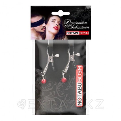 Зажимы для сосков со стразами NoTabu красные от sex shop Extaz фото 3