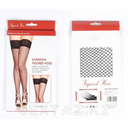 Черные чулки Figured hose (сетка + кружево, размер XL-4XL) от sex shop Extaz фото 2