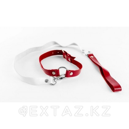 Чокер из натуральной кожи с поводком Red-White от sex shop Extaz