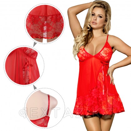 Қызыл пенюар + Floral жіптері (XL-2XL) от sex shop Extaz фото 9