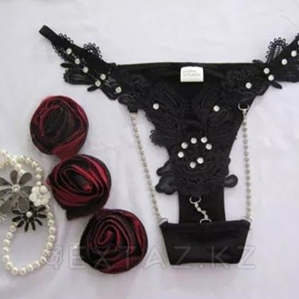 Ашық бөлшектері мен ринстондары бар жіптер (қара) от sex shop Extaz фото 2