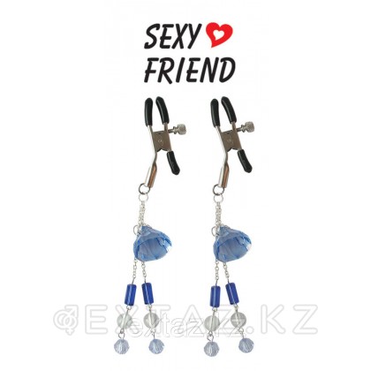Sexy Friend Зажимы на соски с синими украшениями от sex shop Extaz