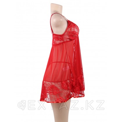 Қызыл пенюар + Floral жіптері (XL-2XL) от sex shop Extaz фото 4