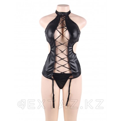 Эротическое кожаное белье Ohyeah: грация с пажиками и стринги, 5XL от sex shop Extaz фото 3