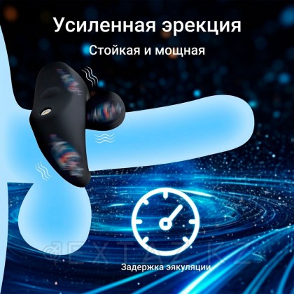 Қосымша стимуляторы және қашықтан басқару пульті бар эрекциялық діріл сақинасы от sex shop Extaz фото 2