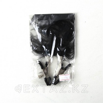 Зажимы на соски с пухом черные от sex shop Extaz фото 2