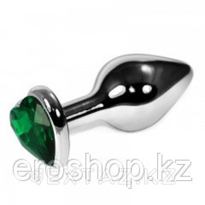 Серебряная пробка с кристаллом в виде сердца(изумрудный) от sex shop Extaz