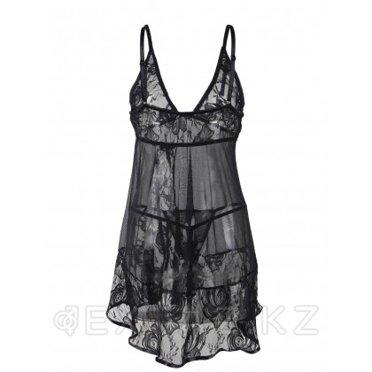 Черный пеньюар Floral + стринги (размер XS-S) от sex shop Extaz фото 3