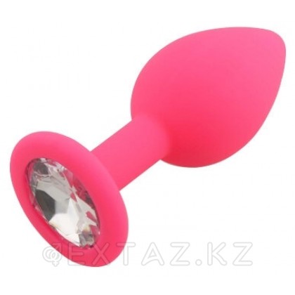 Анальная втулка силиконовая розовая с прозрачным кристаллом от sex shop Extaz фото 2