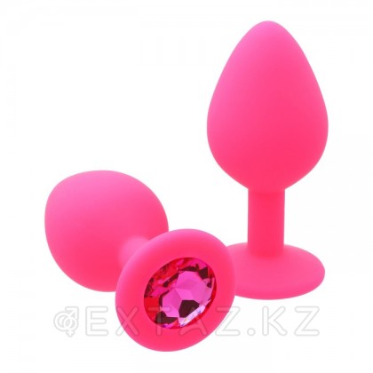 Силиконовая анальная пробка с розовым кристаллом, розовая, (35*80 мм) от sex shop Extaz фото 3