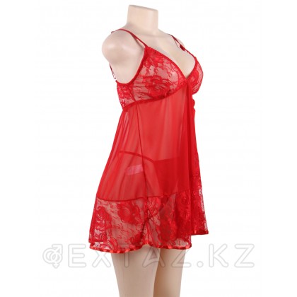 Қызыл пенюар + Floral жіптері (XL-2XL) от sex shop Extaz фото 3