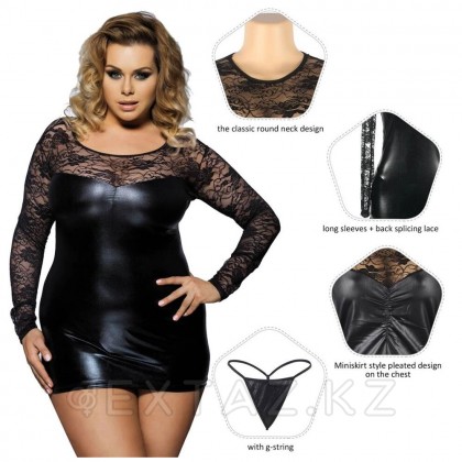 Кожаное платье с кружевной отделкой Ohyeah Sexy lace +стринги, XL - extaz.kz фото 3 Ohyeah Sexy lace шілтерлі былғары көйлек + стринги, XL от sex shop Extaz фото 3