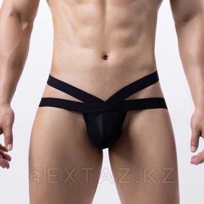 Сетчатые мужские стринги Strappy (L) черные - extaz.kz Strappy (L) Қара торлы ерлер жіптері от sex shop Extaz