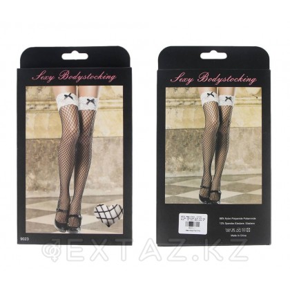 Черные чулки в сетку с белым кружевом (размер XL-4XL) от sex shop Extaz фото 2