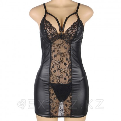 Кожаное платье с кружевом и стрепами Ohyeah Sexy Black +стринги, 3XL-4XL - extaz.kz фото 4 Ohyeah Sexy Black шілтерлі былғары көйлек + жіптер, 3XL-4XL от sex shop Extaz фото 4