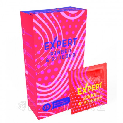 EXPERT Ribbed&Studded презервативтері, қырлы-нүктелі, 15 дана от sex shop Extaz фото 3