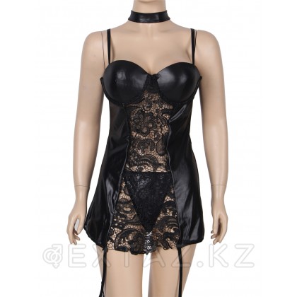 Шілтері бар ohyeah шұлықтары бар былғары көйлек + жіптер, 3XL-4XL от sex shop Extaz фото 6