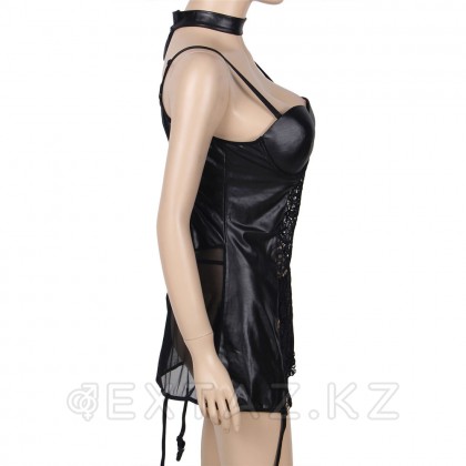Платье кожаное с пажиками для чулок Ohyeah с кружевом +стринги, M-L - extaz.kz фото 10 Шілтері бар ohyeah шұлық парақтары бар былғары көйлек + жіптер, M-L от sex shop Extaz фото 10