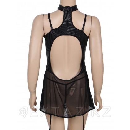 Шілтері бар ohyeah шұлықтары бар былғары көйлек + жіптер, 3XL-4XL от sex shop Extaz фото 5