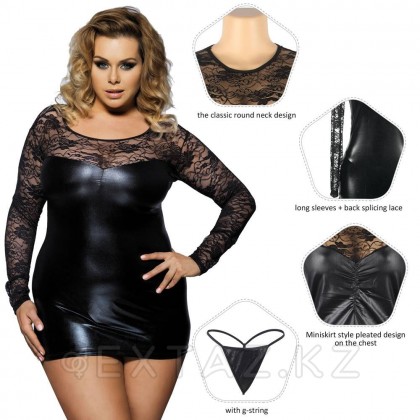 Кожаное платье с кружевной отделкой Ohyeah Sexy lace +стринги, L - extaz.kz фото 4 Ohyeah Sexy lace шілтерлі былғары көйлек + стринги, L от sex shop Extaz фото 4