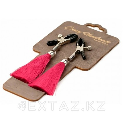 Зажимы на соски «прищепки» с кисточками из шелка розовые - extaz.kz фото 2 Жібек щеткалары бар