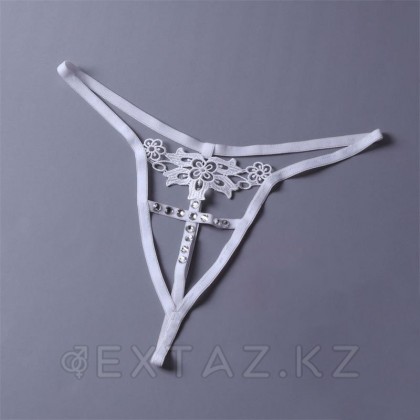 Стринги со стразами и кружевом, белые от sex shop Extaz фото 5