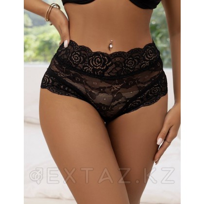 Трусики на высокой посадке с завязками черные (размер M-L) от sex shop Extaz фото 5