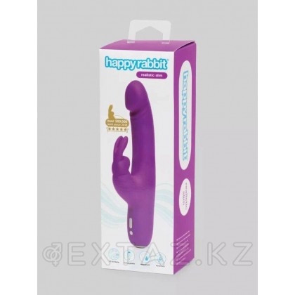 Happy Rabbit Slimline realistic вибраторы қайта зарядталатын, күлгін от sex shop Extaz фото 3