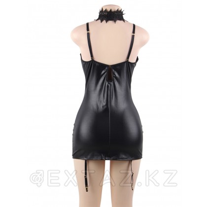 Кожаная сорочка-грация Ohyeah с пажиками и чокером, 3XL-4XL от sex shop Extaz фото 11