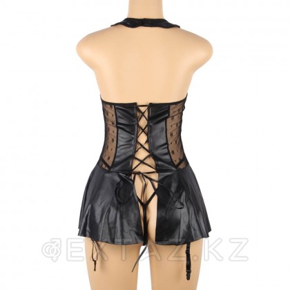Кожаное платье со шнуровкой и юбкой-воланом Ohyeah +стринги, XL-2XL - extaz.kz фото 4 Ohyeah шулы юбкасы бар былғары көйлек + жіптер, XL-2XL от sex shop Extaz фото 4