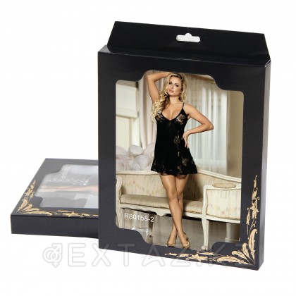 Черный пеньюар Floral + стринги (размер XS-S) от sex shop Extaz фото 6