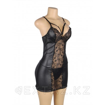 Ohyeah Sexy Black шілтерлі былғары көйлек + жіптер, 3XL-4XL от sex shop Extaz фото 5