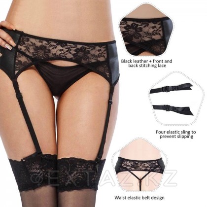 Sensual қара шілтерлі шұлық белбеуі (2XL) от sex shop Extaz фото 8