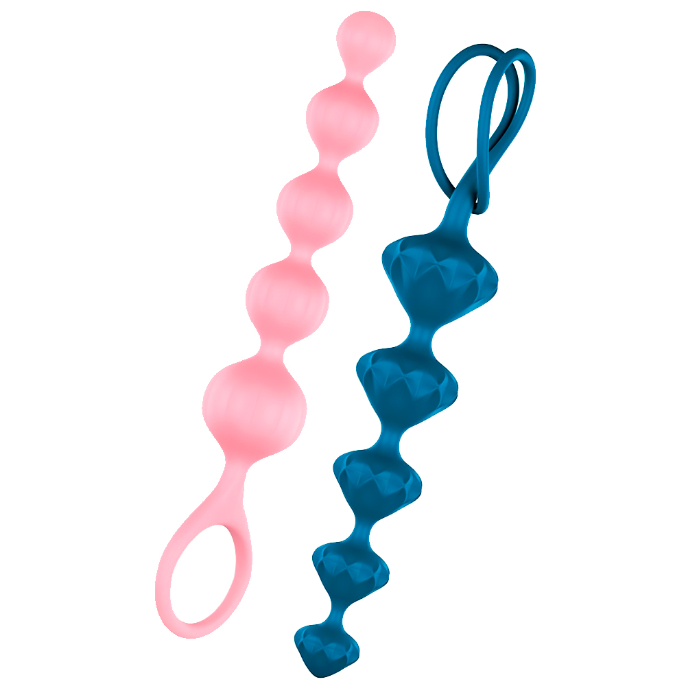 набор анальных стимуляторов Satisfyer Love Beads в розовом и бирюзовом цветах